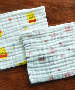 Pack of 2 Crinkled Muslin Burp / Face Towel- 26x50cm - Yellow Teddy and Pink Rabbit- BP1