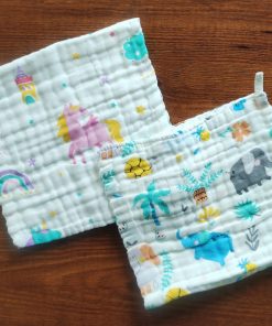 Pack of 2 Crinkled Muslin Burp / Face Towel- 26x50cm - Pink Unicorn and Colourful Elephant - BP1