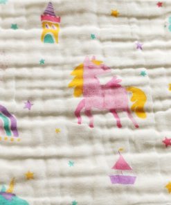 Pack of 2 Crinkled Muslin Burp / Face Towel- 26x50cm - Pink Unicorn and Colourful Elephant - BP1 - Image 3