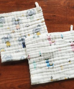 Pack of 2 Crinkled Muslin Burp / Face Towel- 26x50cm - Gray Rabbit and Colourful Lama - BP1