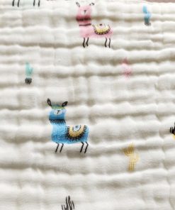 Pack of 2 Crinkled Muslin Burp / Face Towel- 26x50cm - Gray Rabbit and Colourful Lama - BP1 - Image 3
