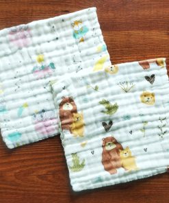 Pack of 2 Crinkled Muslin Burp / Face Towel- 26x50cm -Brown Bear and Pink Unicorn - BP1