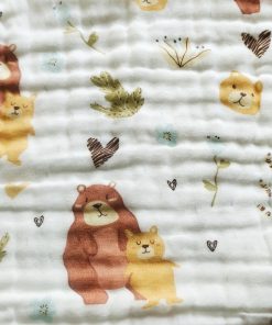 Pack of 2 Crinkled Muslin Burp / Face Towel- 26x50cm -Brown Bear and Pink Unicorn - BP1 - Image 2