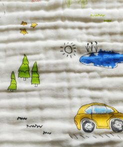 Pack of 2 Crinkled Muslin Burp / Face Towel- 26x50cm - Colour Car and Animal Print - BP1 - Image 2