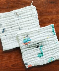 Pack of 2 Crinkled Muslin Burp / Face Towel- 50x26cm - Gray Unicorn and Colour Dino - BP1