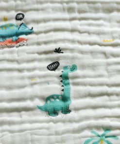 Pack of 2 Crinkled Muslin Burp / Face Towel- 50x26cm - Gray Unicorn and Colour Dino - BP1 - Image 3