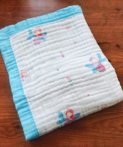 Muslin Crinkled Blanket - Blue Border Fairy Girl - BL1