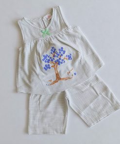 Top and Pants -  Light Green and White Strip With Blue Tree - GTHS1-30% off