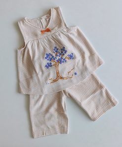 Top and Pants - Light Peach and White Strip With Blue Tree - GTHS1-30% off