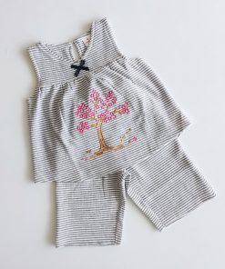 Top and Pants - Grey and White Strip With Pink Tree - GTHS1-30 % off