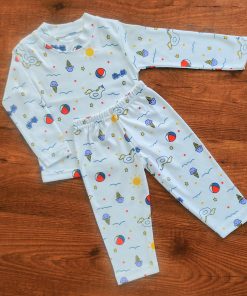 Full Sleeve Pajama Set - White with Boll, Ice Cream, Sun - PJ1