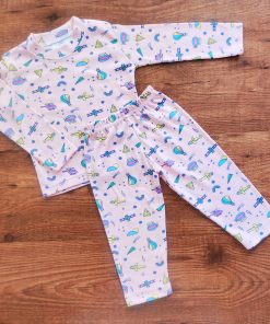 Full Sleeve Pajama Set - Peach Pink with helicopter and Parachute - PJ1