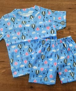 Knitted Cotton Half Sleeve T-Shirt and Shorts Set - Blue with Parachute - DTS1