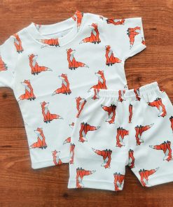 Knitted Cotton Half Sleeve T-Shirt and Shorts Set - Off White with Wolf - DTS1