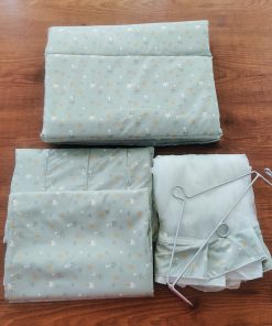 Cotton Cradle with Net, Bed, Pillow and Hanger – Pack of 5 - Greenish Grey+ Coconut and Leaf Print