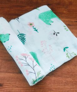 Bamboo Cotton Swaddle - Green Bear and Leaf - SW1
