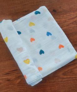 Bamboo Cotton Swaddle - White with Color Full Heart - SW1