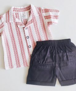 Shirt and Shorts Set - Pink and White with Black Shorts  - SH1