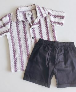 Shirt and Shorts Set - Grape and White with Black Shorts  - SH1