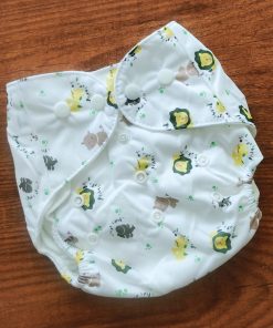 Reusable Fabric Diaper/Cloth Diaper - White With Yellow Lion - CDP1