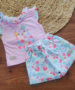 Premium Top and Shorts - GTSH - Pink Top and Blue with Floral Shorts