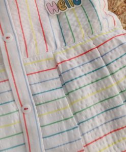 Alternative view of Girls Frock - FRK- White with Red, Green, Yellow and Blue Strip