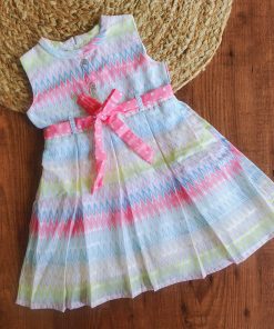 Girls Frock - FRK- Rainbow Color with Zigzag Pattern