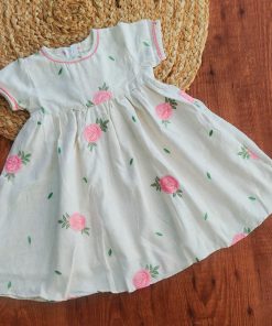 Girls Frock - FRK - Cream with Rose Flower