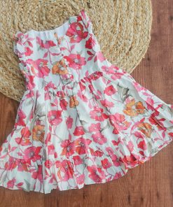 Girls Frock - Cream with Pink Big Floral - FRK
