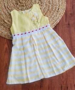 Girls Frock - FRK- Yellow and White Strip