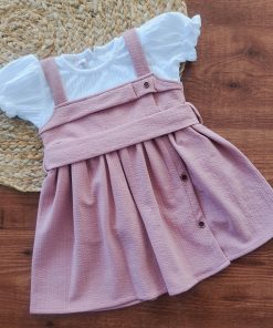 Girls Casual Frock - Pink and White - FRK