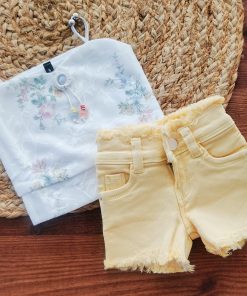 Premium Top and Shorts - GTSH - White Top and Yellow Denim Shorts