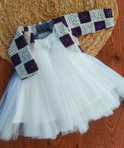 Girls Casual Frock  - Meroon Over Coat White Net Froke - FRK