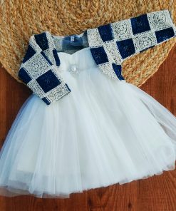 Girls Casual Frock  - Blue Over Coat White Net Froke - FRK
