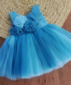 Girls Casual Frock  - Tea Blue Net Froke - FRK