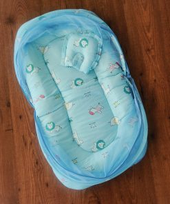 Foldable Muslin Bedding Set - Blue with Giraffe, Elephant and Lion - BS1