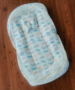Foldable Muslin Bedding Set - White with Peach, Grey and Blue Animals - BS1