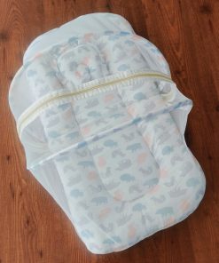 Foldable Muslin Bedding Set - White with Peach, Grey and Blue Animals - BS1 - Image 2