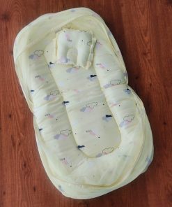Foldable Muslin Bedding Set - Yellow with Pink Cloud - BS1