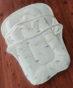 Foldable Muslin Bedding Set - Yellow with Pink Cloud - BS1 - Image 2