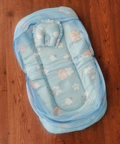 Foldable Muslin Bedding Set - Blue with Baby Dino and White Star - BS1