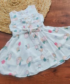 Girls Frock - FRK- Cream with Fruits