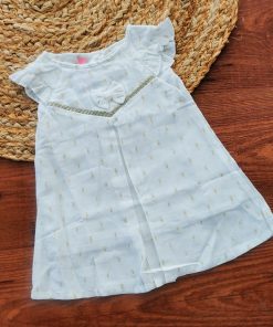 Cotton Kasavu frock  - Off White With Golden - KF1