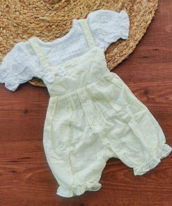 Girls Romper/Jumpsuit - White with Yellow Strip - GRMP