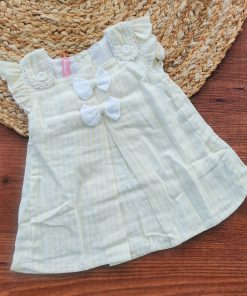 Girls Casual Frock - Yellow and White Strip - FRK