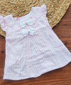 Girls Casual Frock - Pink and White Strip - FRK