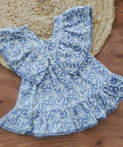 Girls Frock with Bag - Lavender Blue with White Print - FRK1