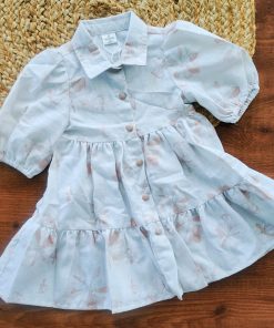 Girls Frock - White With Peach  Floral - FRK1