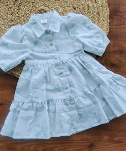 Girls Frock - White With Green Floral - FRK1