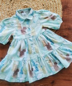 Girls Frock - Green Print - FRK1
